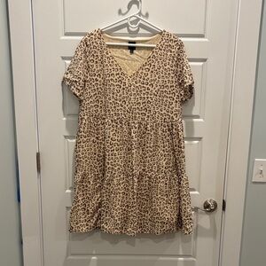 GAP Beige and Brown Leopard Print V-Neck Dress